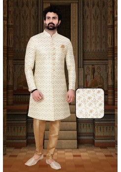 Golden Dhupian Silk  Indo Western Sherwani